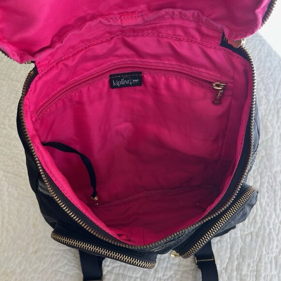 Kipling Black Carter Backpack Shoulder Bag Gold Zipper Monkey Shaki